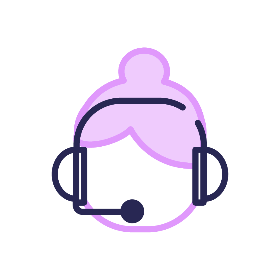 Icône du service client, représentée par une conseillère avec un casque micro, illustrant une assistance dédiée et réactive.